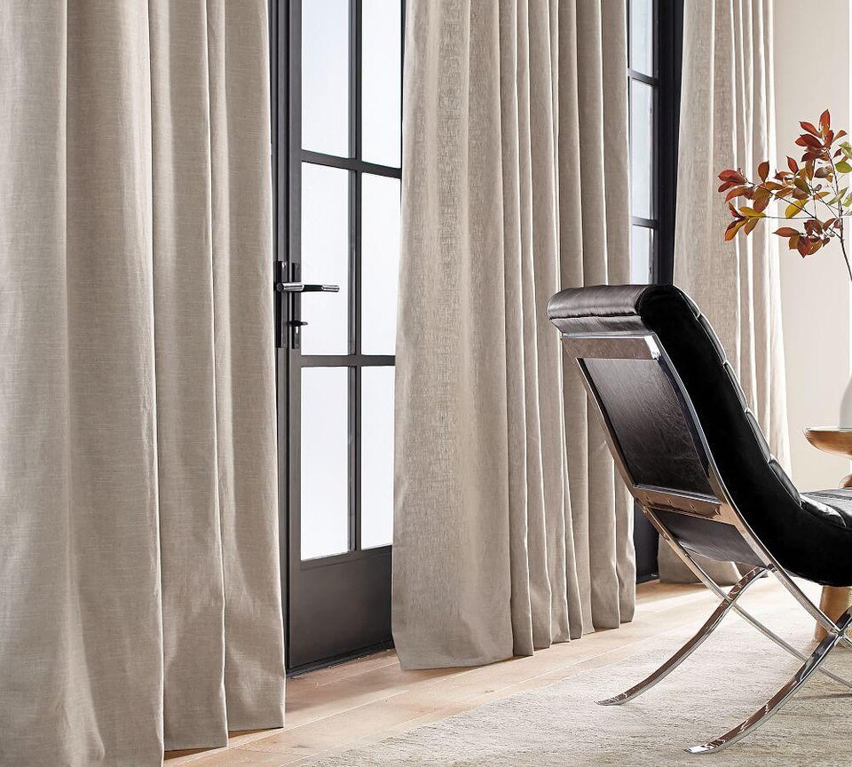 Emery Linen/Cotton Pole-Pocket Blackout Curtain - Oatmeal | Pottery